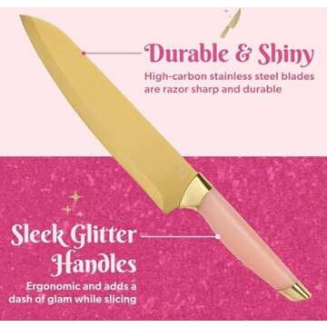 Paris Hilton 10 Piece Cutlery Block Set, Pink Knife Set