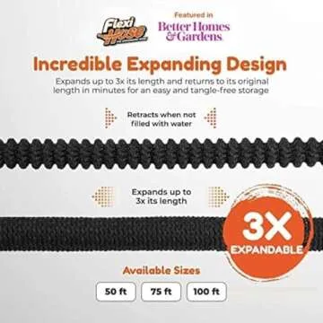 Flexi Hose Lightweight Expandable Garden Hose, No-Kink Flexibility, 3/4 Inch Solid Brass Fittings and Double Latex Core (75 FT, Black)