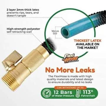 Flexi Hose Lightweight Expandable Garden Hose, No-Kink Flexibility, 3/4 Inch Solid Brass Fittings and Double Latex Core (75 FT, Black)