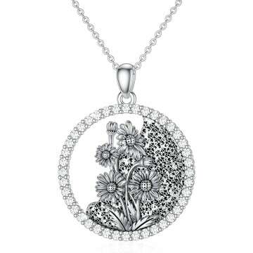 Birth Flower Necklace with Birthstone for Women