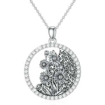 Birth Flower Necklace with Birthstone for Women