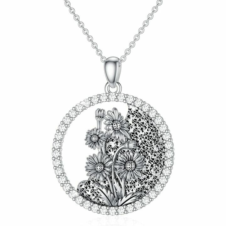 Birth Flower Necklace with Birthstone for Women