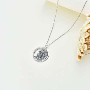 Birth Flower Necklace with Birthstone for Women