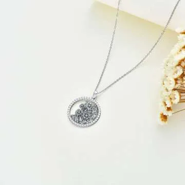 Birth Flower Necklace with Birthstone for Women