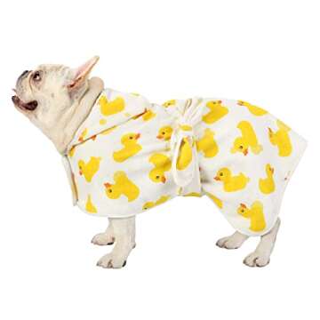 HDE Dog Bathrobe Super Absorbent Quick Drying Towel with Hood for All Dog Breeds Sizes S-XXL - White Rubber Ducks - S