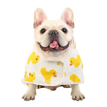 HDE Dog Bathrobe Super Absorbent Quick Drying Towel with Hood for All Dog Breeds Sizes S-XXL - White Rubber Ducks - S