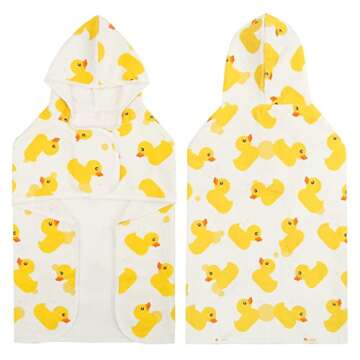 HDE Dog Bathrobe Super Absorbent Quick Drying Towel with Hood for All Dog Breeds Sizes S-XXL - White Rubber Ducks - S