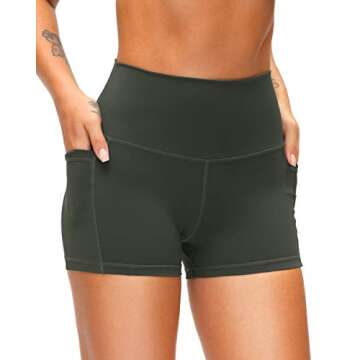 Women's High Waist Yoga Shorts with Side Pockets Tummy Control Running Gym Workout Biker Shorts for Women 8" /3"
