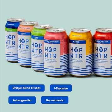 HOP WTR - Sparkling Hop Water - Variety Party Pack (12 Pack) - NA Beer, No Calories or Sugar, Low Carb, With Adaptogens and Nootropics for Added Benefits (12 oz Cans)