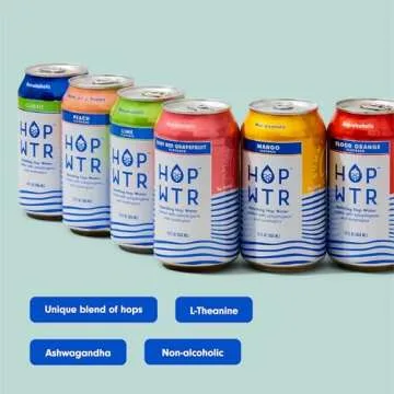 HOP WTR - Sparkling Hop Water - Variety Party Pack (12 Pack) - NA Beer, No Calories or Sugar, Low Carb, With Adaptogens and Nootropics for Added Benefits (12 oz Cans)