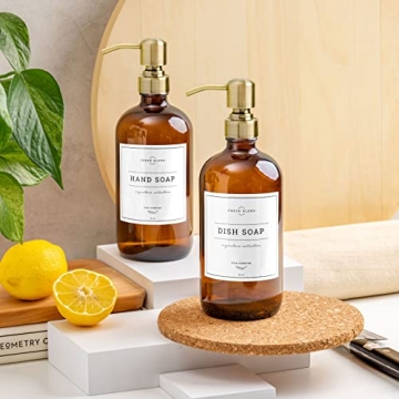 Vine Creations Amber Glass Soap Dispenser Set for Home