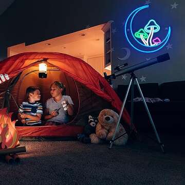 DREAMFORT Moon Mushroom Neon Sign Blue Moon Neon Lights for Wall Decor Mushroom Light Up Signs USB LED Signs for Girls room Living Room Kids Room Home Bar Party Shop