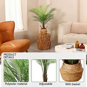 OAKRED Artificial Palm Tree 36 Inch Fake Plants Artificial Paradise Palm Plant Faux Trees for Home Decor Indoor Outdoor Ornaments with Seagrass Basket,Set of 1
