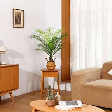 OAKRED Artificial Palm Tree 36 Inch Fake Plants Artificial Paradise Palm Plant Faux Trees for Home Decor Indoor Outdoor Ornaments with Seagrass Basket,Set of 1