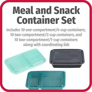 GoodCook BPA-Free Plastic Reusable Meal and Snack Prep Containers, Multiple Sizes (30 Sets), Assorted
