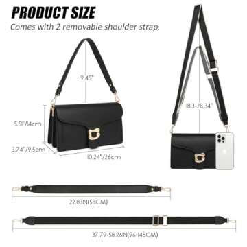 Travistar Small Crossbody Bags for Women - Leather Cross Body Bag Trendy Cross Body Purse Black Shoulder Bag Elegant Satchel Handbags Designer Evening Bag Clutch Purses with 2 Straps