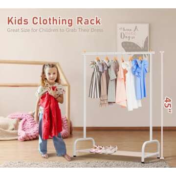 SLEEPING LAMB Kids Clothing Rack, Small Baby Clothes Rack with Bottom Storage Shelf, Kids Dress Up Rack Storage for Coats, Dance Costume Garment Rack for Hanging Clothes, White