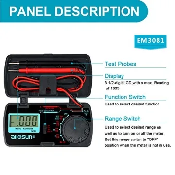 allsun Manual Range Mini Digital Multimeter EM3081 Compact Tool