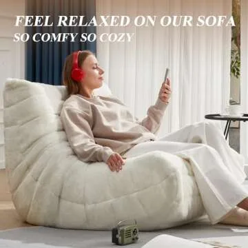 Cansunna Bean Bag Chair Sofa Sack Big Beanbag Chair for Adults Fireside Bean Bag Lounger Memory Foam Chair for Home, Apartment or Gaming Venue (WHITEPLUSH)