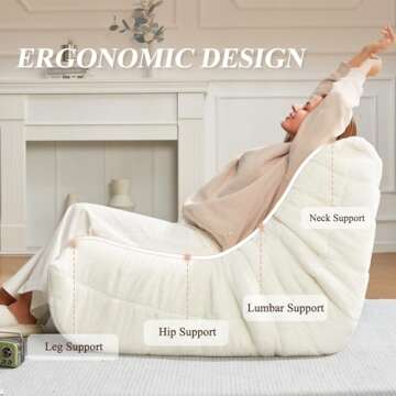 Cansunna Bean Bag Chair Sofa Sack Big Beanbag Chair for Adults Fireside Bean Bag Lounger Memory Foam Chair for Home, Apartment or Gaming Venue (WHITEPLUSH)