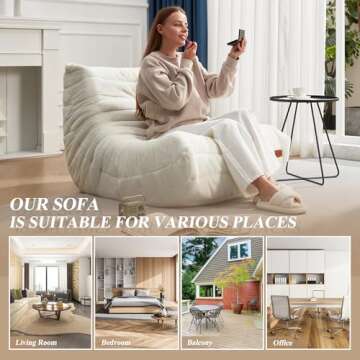 Cansunna Bean Bag Chair Sofa Sack Big Beanbag Chair for Adults Fireside Bean Bag Lounger Memory Foam Chair for Home, Apartment or Gaming Venue (WHITEPLUSH)