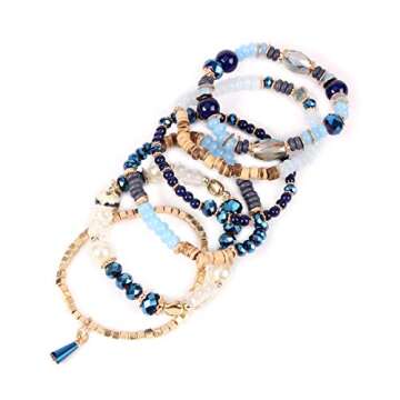 RIAH FASHION Bead Multi Layer Versatile Statement Bracelets - Stackable Beaded Strand Stretch Bangle...