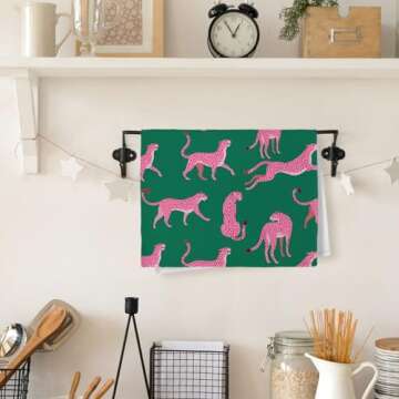 Yorhifa Retro Hot Pink Kitchen Towels, Preppy Leopard Cheetah Hand Towel Tea Towels for Dorm College Decor, Eclectic Kitchen Decor, Cheetah Decor, Trendy Preppy Bathroom Decor for Bathroom, 16x24inch