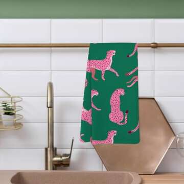 Yorhifa Retro Hot Pink Kitchen Towels, Preppy Leopard Cheetah Hand Towel Tea Towels for Dorm College Decor, Eclectic Kitchen Decor, Cheetah Decor, Trendy Preppy Bathroom Decor for Bathroom, 16x24inch