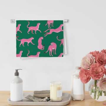 Yorhifa Retro Hot Pink Kitchen Towels, Preppy Leopard Cheetah Hand Towel Tea Towels for Dorm College Decor, Eclectic Kitchen Decor, Cheetah Decor, Trendy Preppy Bathroom Decor for Bathroom, 16x24inch