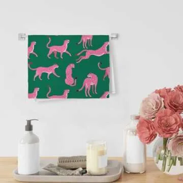 Yorhifa Retro Hot Pink Kitchen Towels, Preppy Leopard Cheetah Hand Towel Tea Towels for Dorm College Decor, Eclectic Kitchen Decor, Cheetah Decor, Trendy Preppy Bathroom Decor for Bathroom, 16x24inch