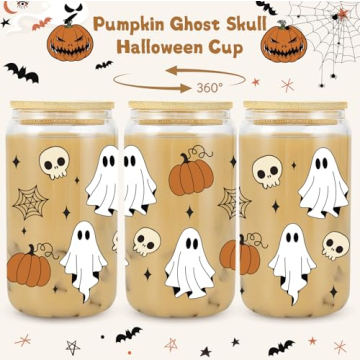 16 oz Halloween Pumpkin Glass Tumbler with Straw