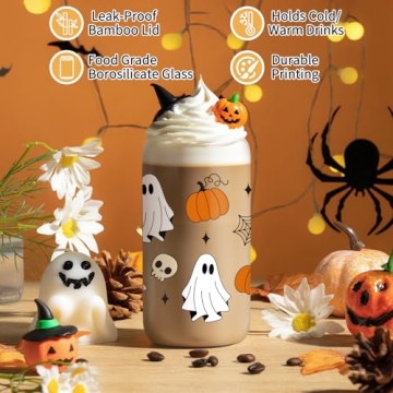 16 oz Halloween Pumpkin Glass Tumbler with Straw