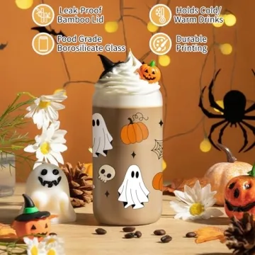 16 oz Halloween Pumpkin Glass Tumbler with Straw