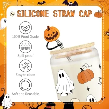16 oz Halloween Pumpkin Glass Tumbler with Straw