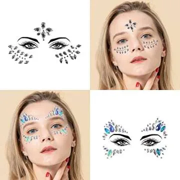 Face Gems, 6 Sheets Mermaid Face Jewels for Makeup Rave Festival Halloween Stick on Face Body Self Adhesive Rhinestone Gemstones Stickers