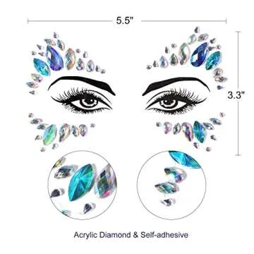 Face Gems, 6 Sheets Mermaid Face Jewels for Makeup Rave Festival Halloween Stick on Face Body Self Adhesive Rhinestone Gemstones Stickers