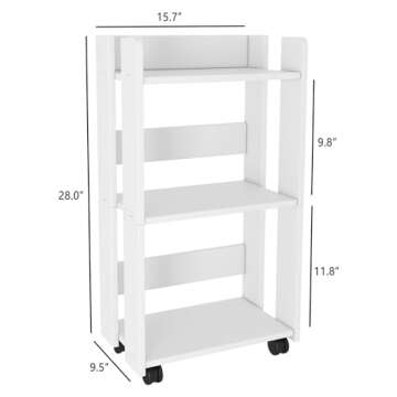 yeavs 3-Tier Side Table with Wheels, Moveable Bookshelf, Multi-Functional Rolling Bookcase Storage Cart Organizer for Office Living Room Bedroom Bathroom, White