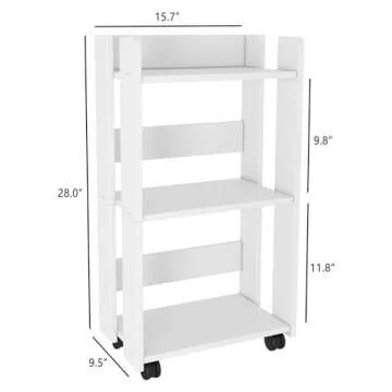 yeavs 3-Tier Side Table with Wheels, Moveable Bookshelf, Multi-Functional Rolling Bookcase Storage Cart Organizer for Office Living Room Bedroom Bathroom, White