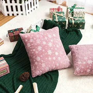 AQOTHES Soft Faux Fur Fuzzy Cute Decorative Throw Pillows Covers with Snowflake Glitter Printed Pill...