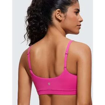 CRZ YOGA Womens Butterluxe Adjustable Spaghetti Strap Sports Bra - Scoop Neck Wireless Padded Yoga W...