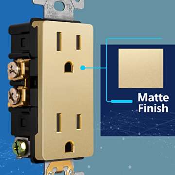 LIDER Matte Finish Decorator Receptacle with Interchangeable Face Cover, Child Safe Tamper-Resistant Wall Outlet, Residential Grade, Self-Grounding, 15A 125V, UL Listed, LR15-TR-GD5P, Gold, 5 Pack