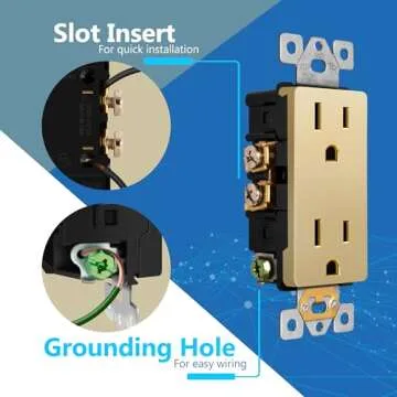 LIDER Matte Finish Decorator Receptacle with Interchangeable Face Cover, Child Safe Tamper-Resistant Wall Outlet, Residential Grade, Self-Grounding, 15A 125V, UL Listed, LR15-TR-GD5P, Gold, 5 Pack