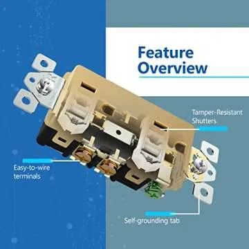 LIDER Matte Finish Decorator Receptacle with Interchangeable Face Cover, Child Safe Tamper-Resistant Wall Outlet, Residential Grade, Self-Grounding, 15A 125V, UL Listed, LR15-TR-GD5P, Gold, 5 Pack