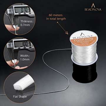 BEADNOVA 1mm Elastic Stretch Crystal String Cord for Jewelry Making Bracelet Beading Thread 60m/roll (Clear White)