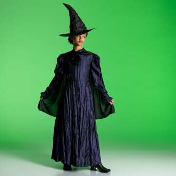 Wicked Elphaba Costume for Girls, Deluxe Official Wicked Elphaba Costume Cape and Hat, Kids Size (10-12)