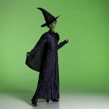Wicked Elphaba Costume for Girls, Deluxe Official Wicked Elphaba Costume Cape and Hat, Kids Size (10-12)