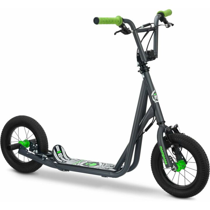 Mongoose Expo Kick Scooter, BMX-Style Handlebar & Brake Cable Rotor, Wide Foot Deck for Kids Youth Boys Girls Ages 6 and Up, Rear Axle Pegs, 12-Inch Air Tires, and Max. Weight of 175 lbs.