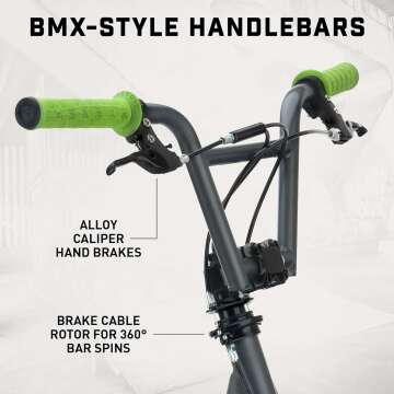 Mongoose Expo Kick Scooter, BMX-Style Handlebar & Brake Cable Rotor, Wide Foot Deck for Kids Youth Boys Girls Ages 6 and Up, Rear Axle Pegs, 12-Inch Air Tires, and Max. Weight of 175 lbs.