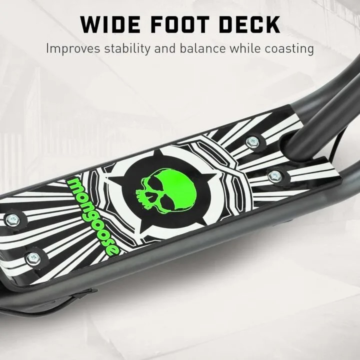 Mongoose Expo Kick Scooter, BMX-Style Handlebar & Brake Cable Rotor, Wide Foot Deck for Kids Youth Boys Girls Ages 6 and Up, Rear Axle Pegs, 12-Inch Air Tires, and Max. Weight of 175 lbs.