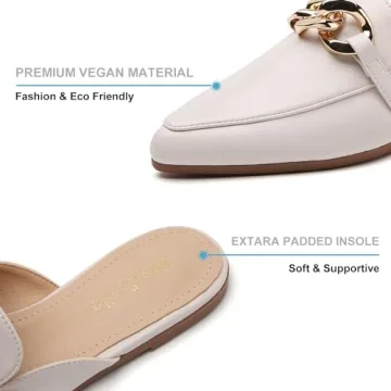 EasySmile Metal Chain Decor Flat Mules for Women Closed Pointed Toe Slip on Loafers Slides Backless Mules Shoes